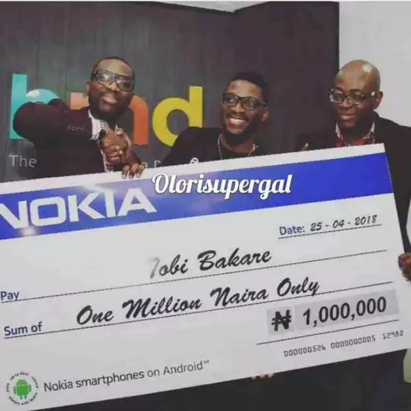 BBNaija: Nokia Presents N1 Million To Tobi (Photo)
